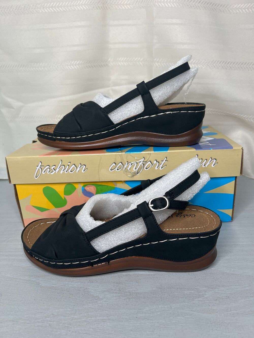 Easy Street Jupiter Slingback Comfort Sandals Black Womens Size 6.5M